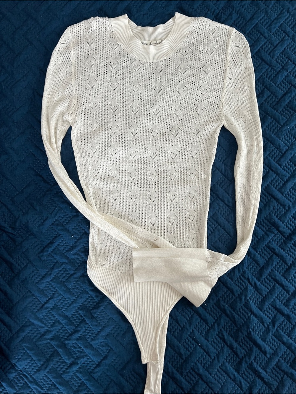 Free People Ivory Knit Long Sleeve Bodysuit